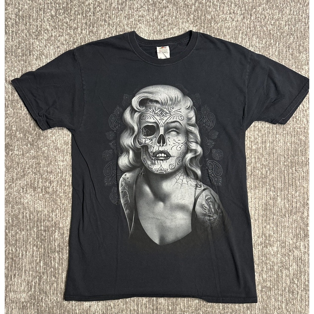 Skull Marilyn Monroe Graphic T Shirt Black Tattoo Goth Punk Mens M